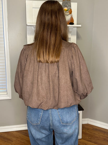 Solid 3/4 Balloon Sleeve Top