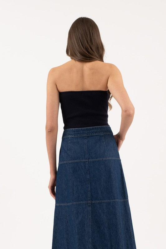 Navy strapless sweater knit tube top image 4