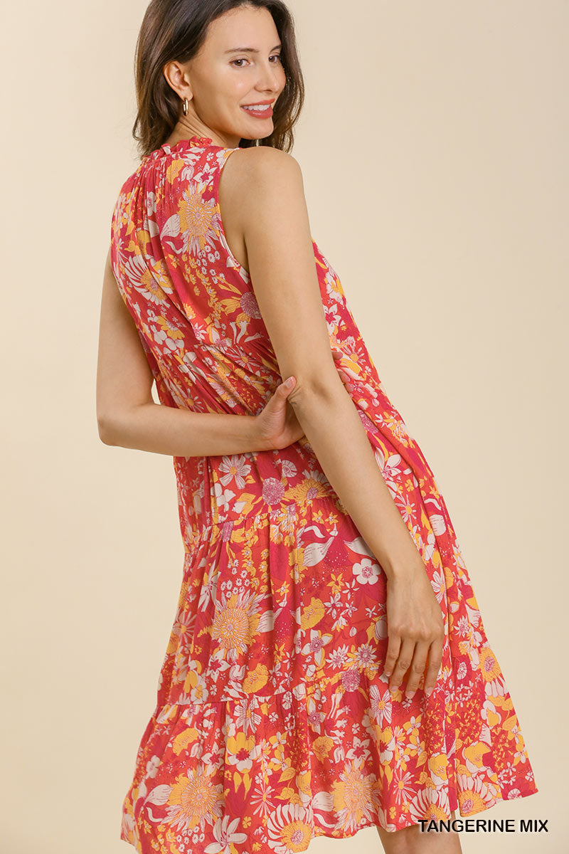 Mixed Floral Print Sleeveless Tie Front Midi Dress image 4