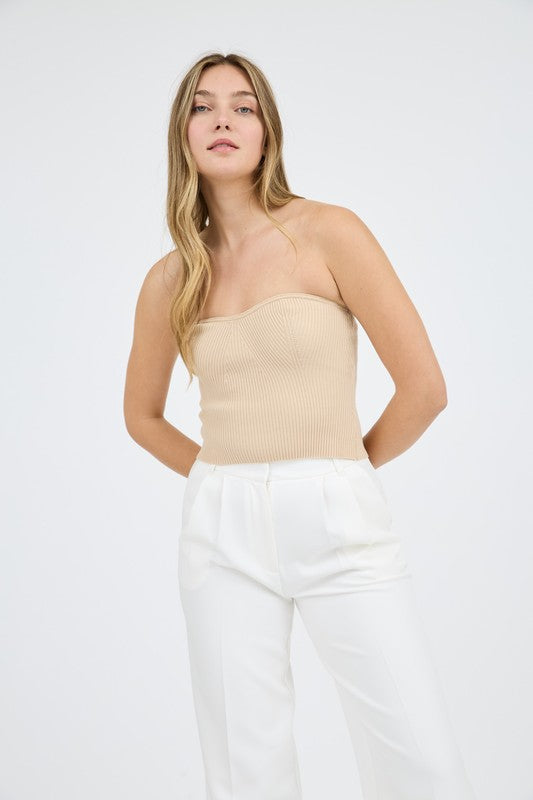 Khaki strapless sweater knit tube top image 0