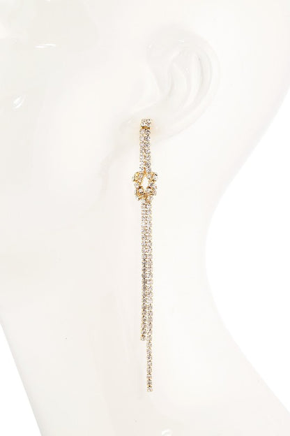 Gold linear dangle drop rhinestone earrings image 3