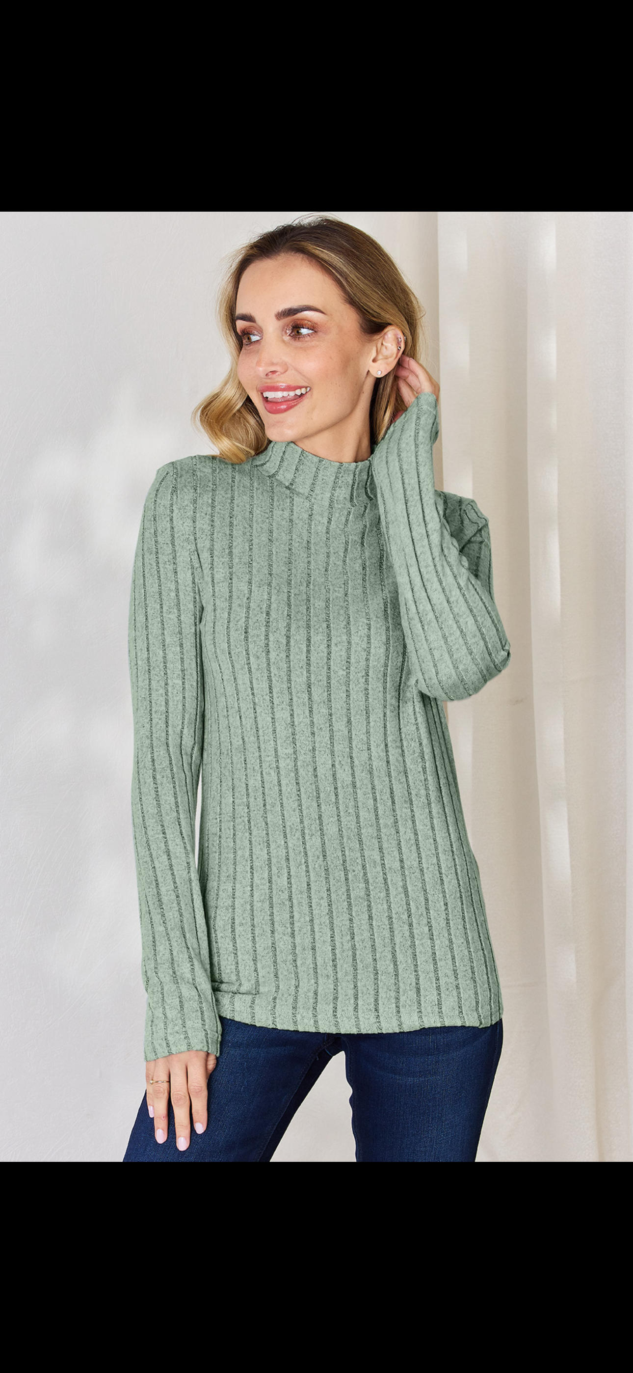 Basic Bae Full Size Ribbed Mock Neck Long Sleeve T-Shirt
