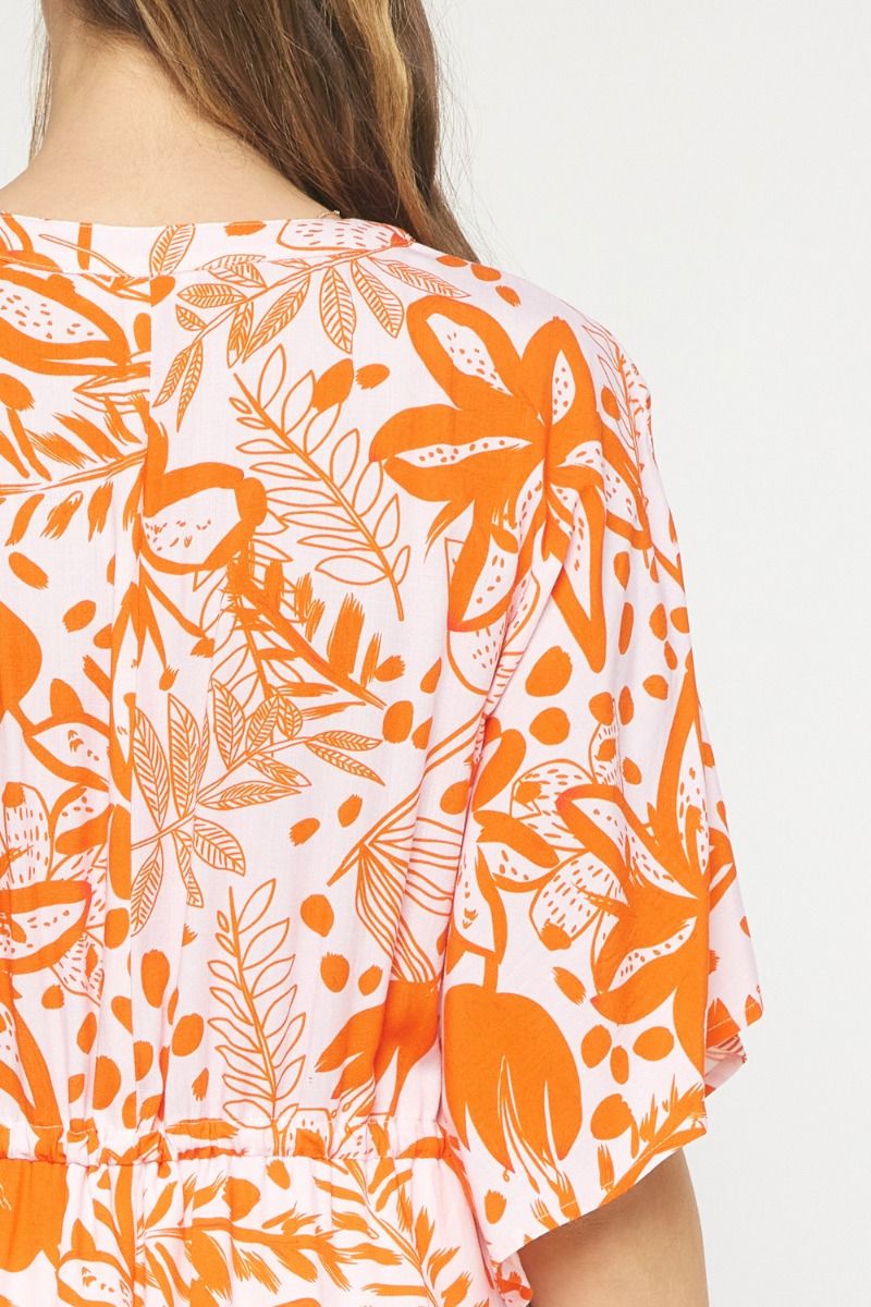 Orange Floral print v-neck 1/2 sleeve mini dress image 6