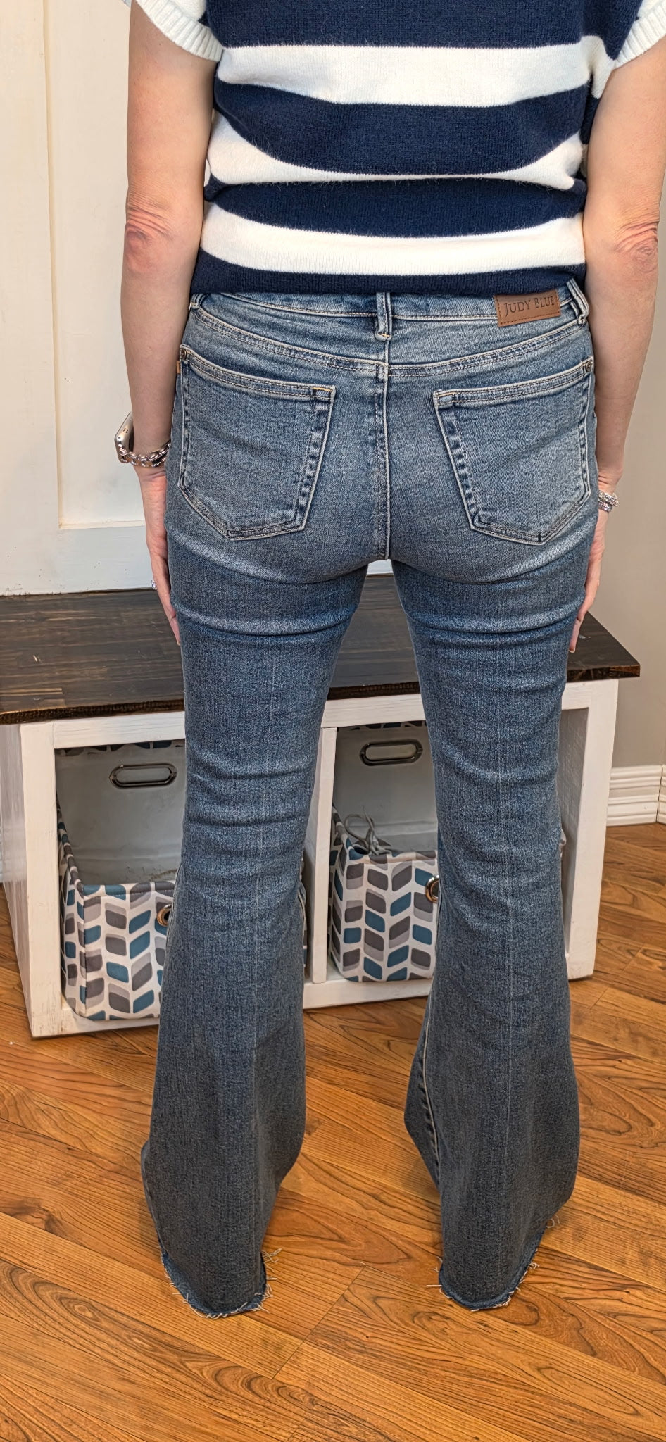 Judy Blue Mid Rise Flare Jeans with Front Flap Pockets