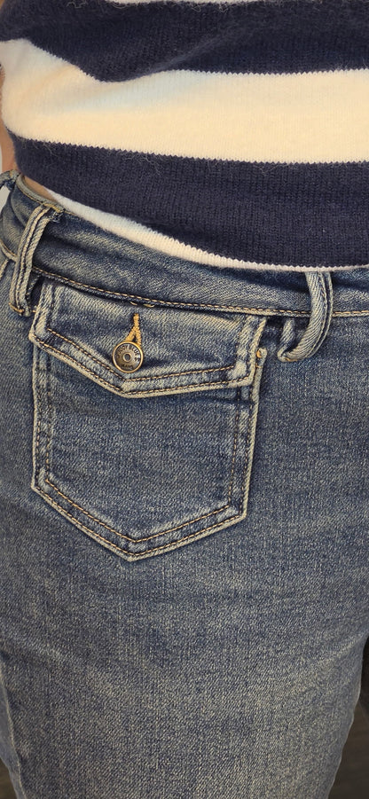 Judy Blue Mid Rise Flare Jeans with Front Flap Pockets
