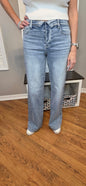 Judy Blue Mid Rise Retro Wide Leg Jeans with Fold-Over Waistband