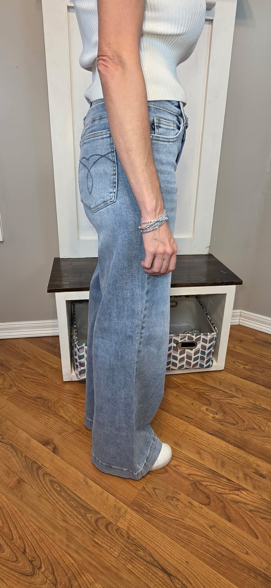 Judy Blue Mid Rise Retro Wide Leg Jeans with Fold-Over Waistband