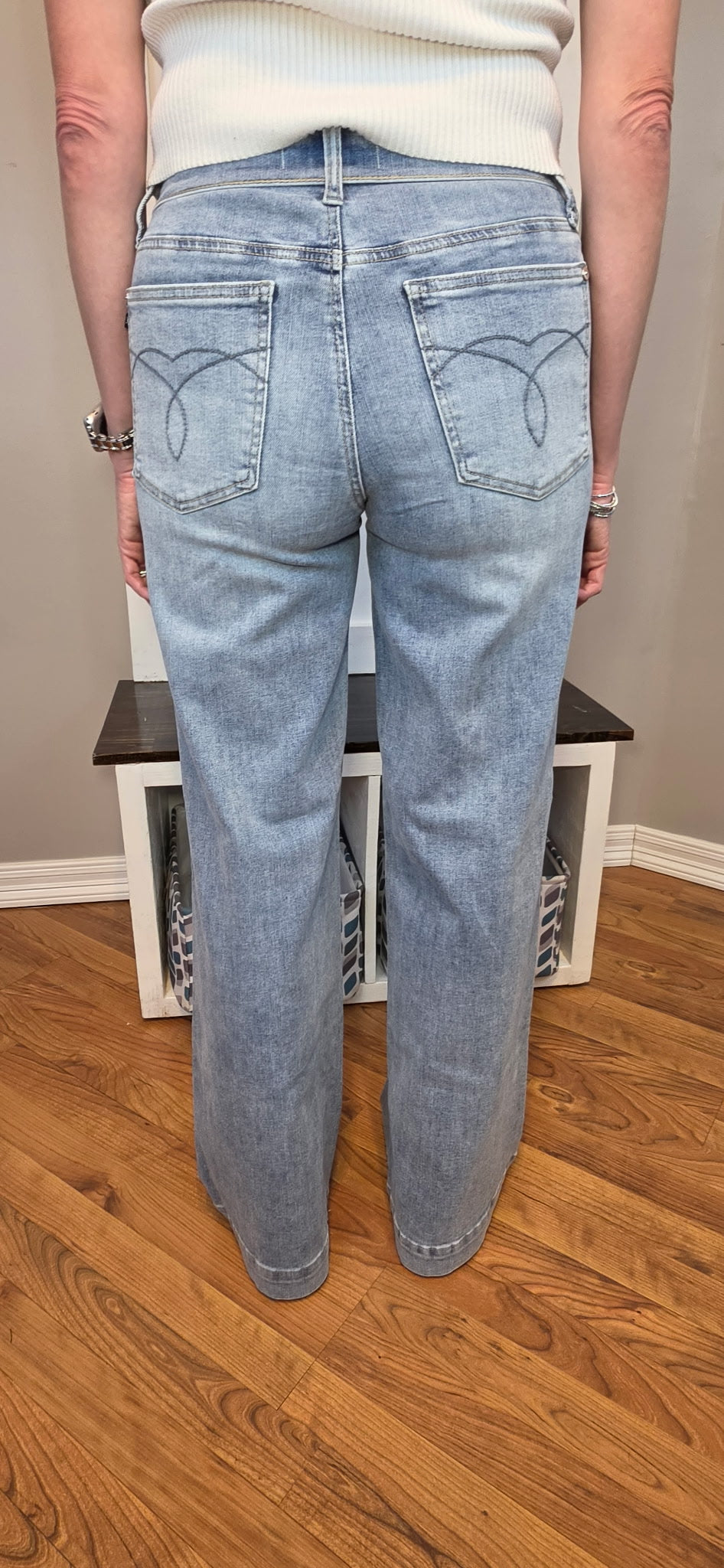 Judy Blue Mid Rise Retro Wide Leg Jeans with Fold-Over Waistband