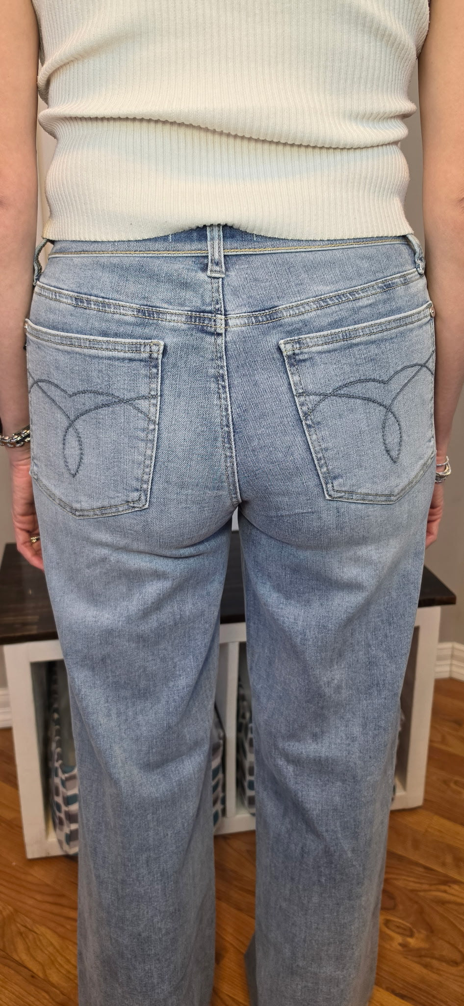 Judy Blue Mid Rise Retro Wide Leg Jeans with Fold-Over Waistband