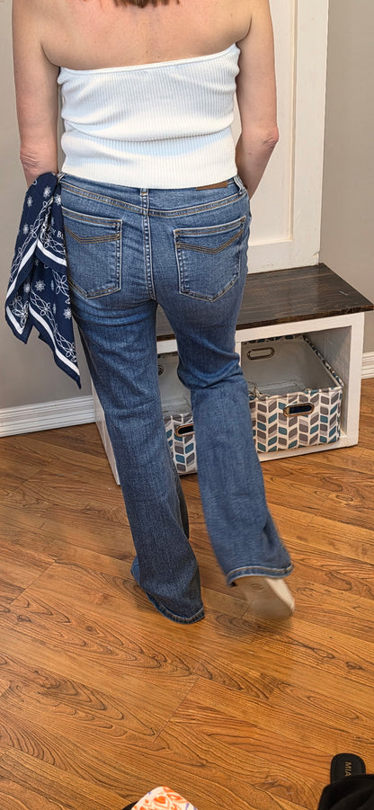 Judy Blue Mid Rise Jaqueline Flare with Triple Needle Back Pkts and Bandana Loop