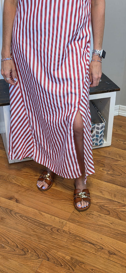 Striped High Slit Maxi Shirt Dress