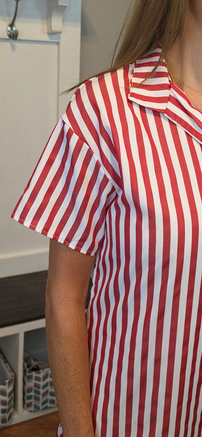 Striped High Slit Maxi Shirt Dress