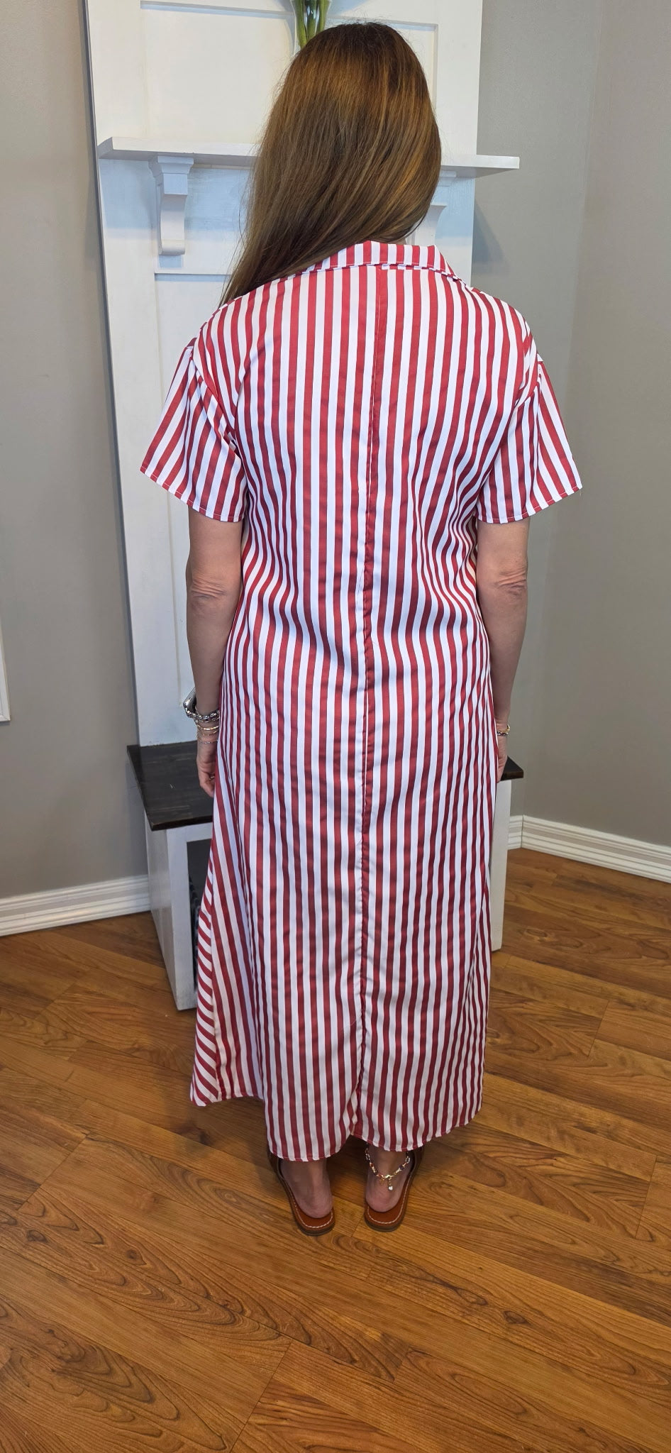 Striped High Slit Maxi Shirt Dress