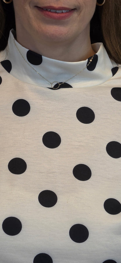 Polka Dot Print High Neck Dolman Top