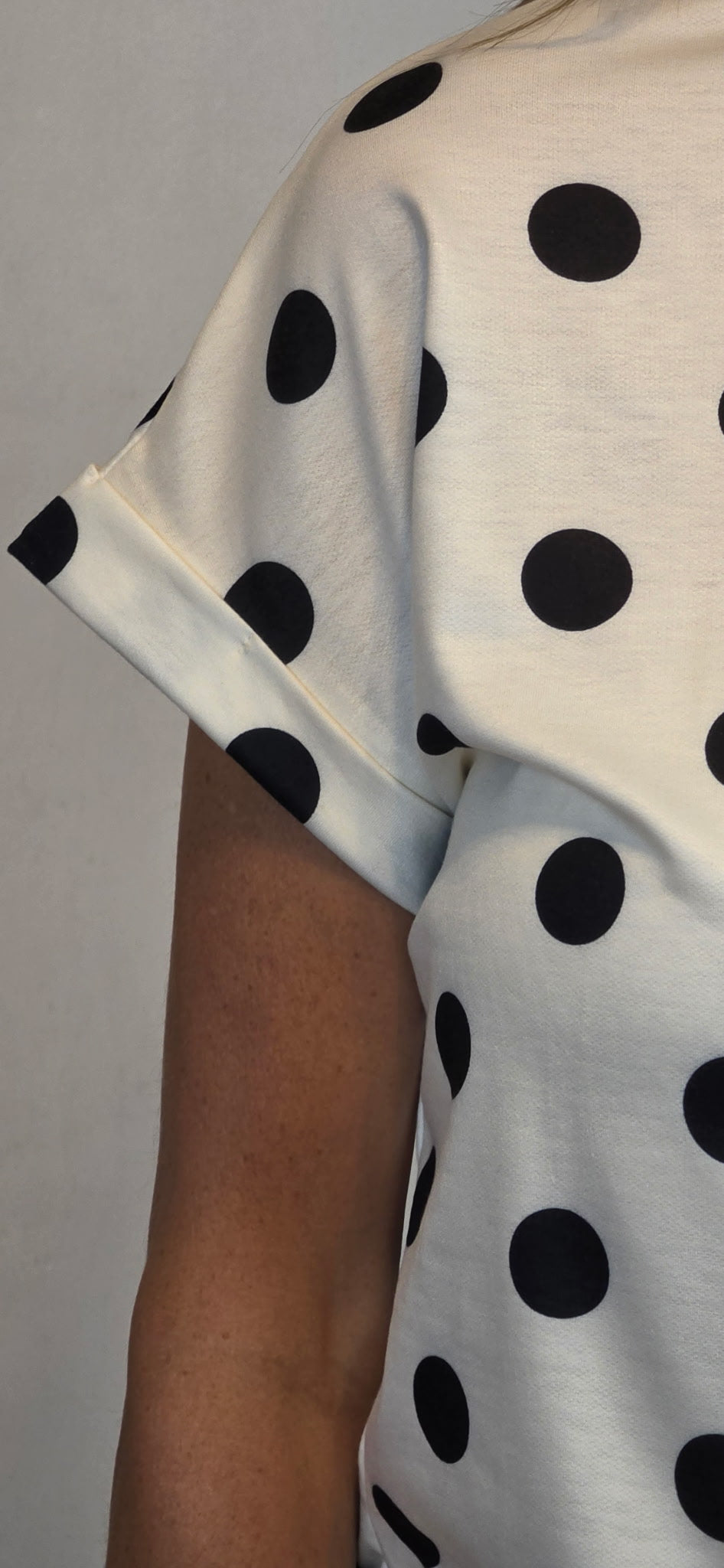 Polka Dot Print High Neck Dolman Top