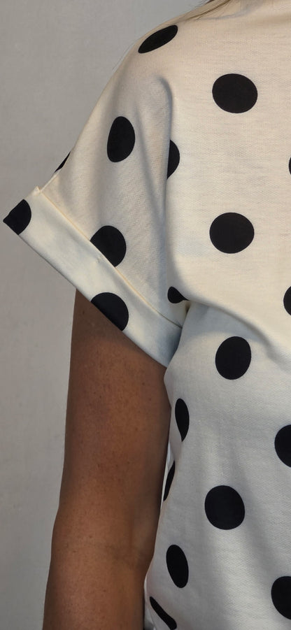 Polka Dot Print High Neck Dolman Top