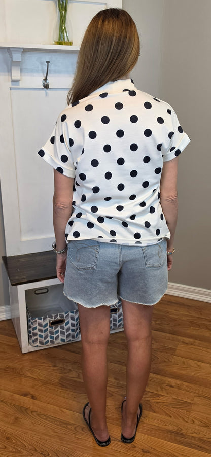 Polka Dot Print High Neck Dolman Top