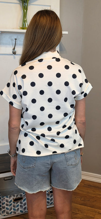 Polka Dot Print High Neck Dolman Top