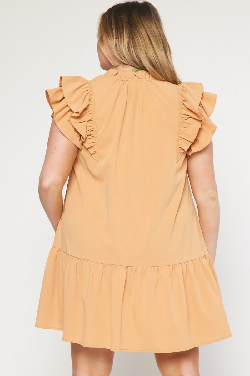 V-neck ruffle sleeve tiered mini dress featuring self tie closure at front image 3