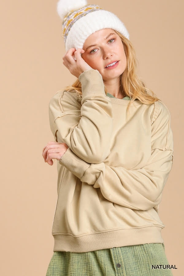 French Terry Raw Edged Mineral Wash Top with No Lining image 3