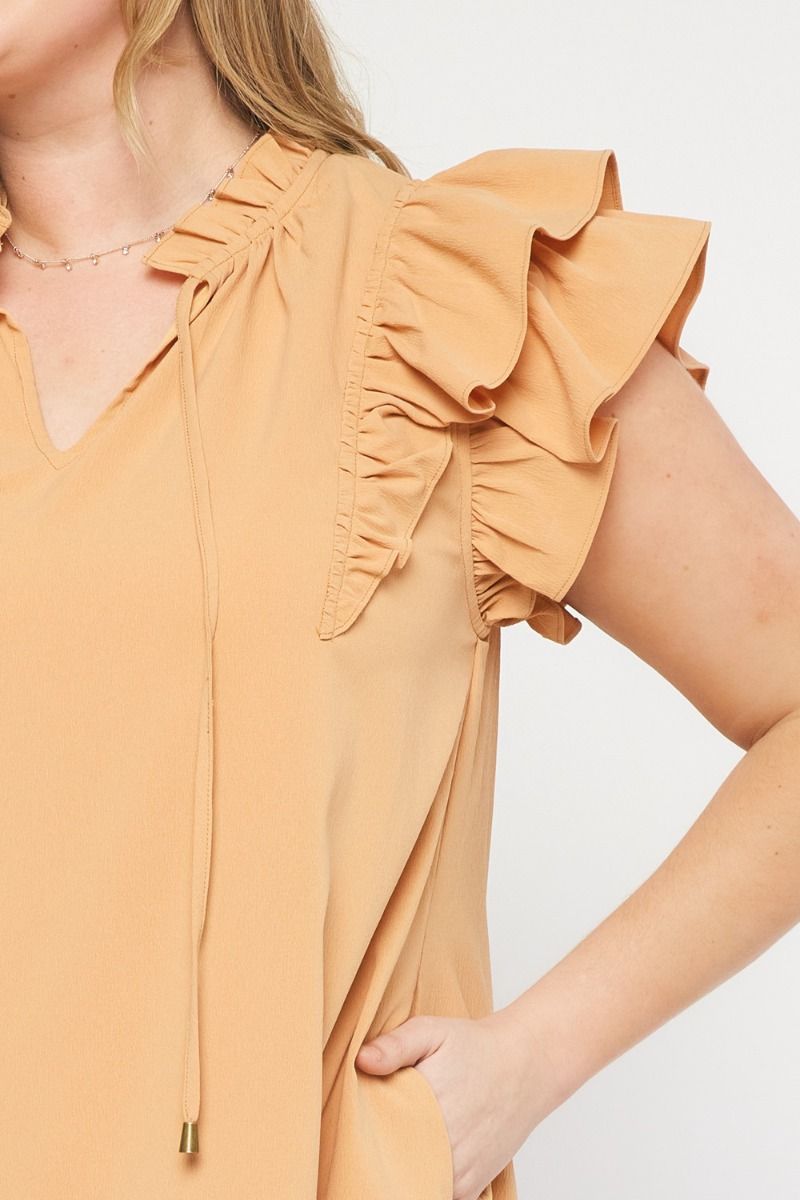 V-neck ruffle sleeve tiered mini dress featuring self tie closure at front image 5