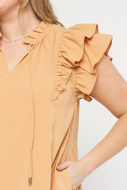 V-neck ruffle sleeve tiered mini dress featuring self tie closure at front image 5