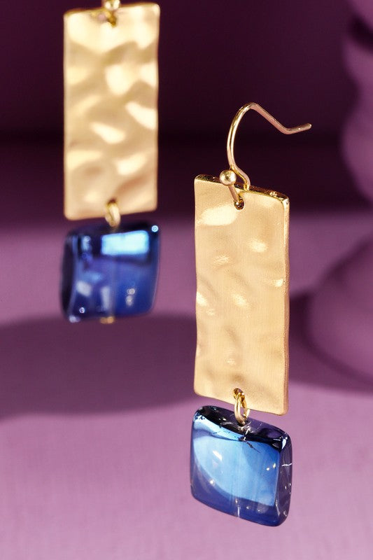 Blue Hammered textured drop rectangle earring  image 0