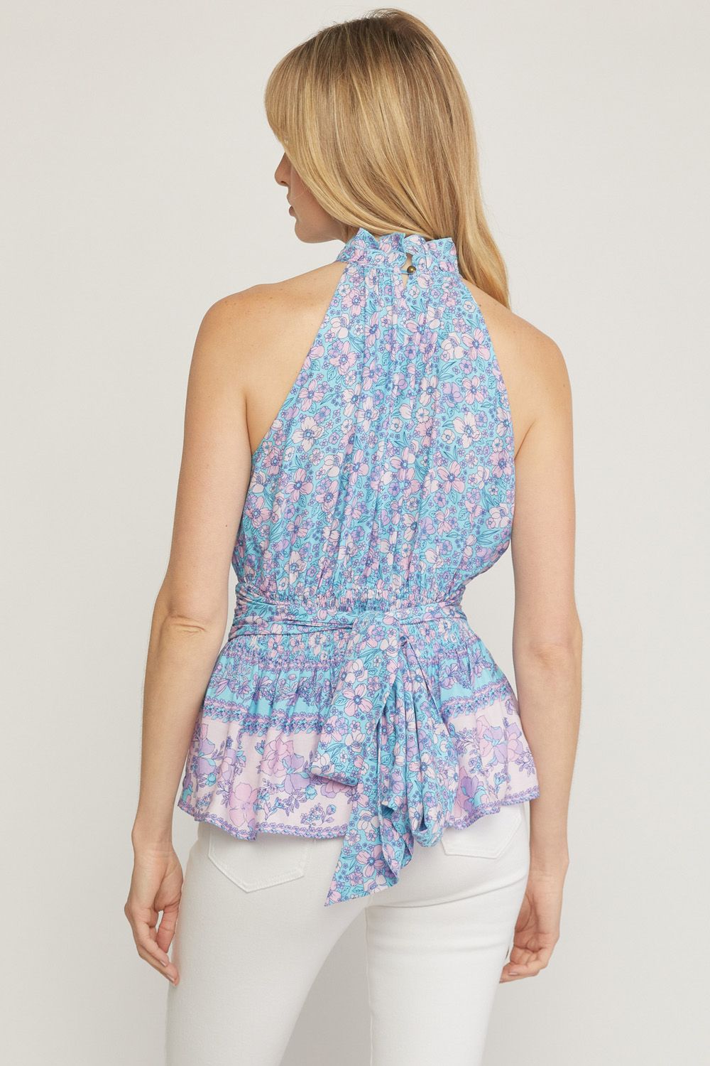 Floral print high neck sleeveless top image 3