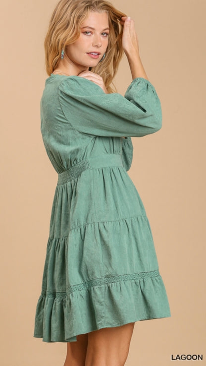 Lagoon Eyelet Detail Tiered Dress 3/4 Sleeves with No Lining image 3