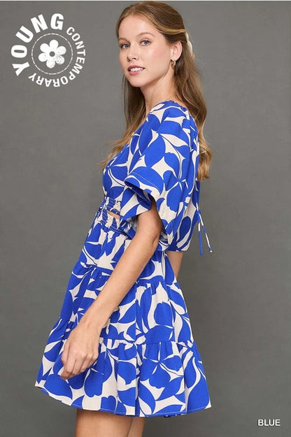 Blue Abstract Print Detailed Dress image 3