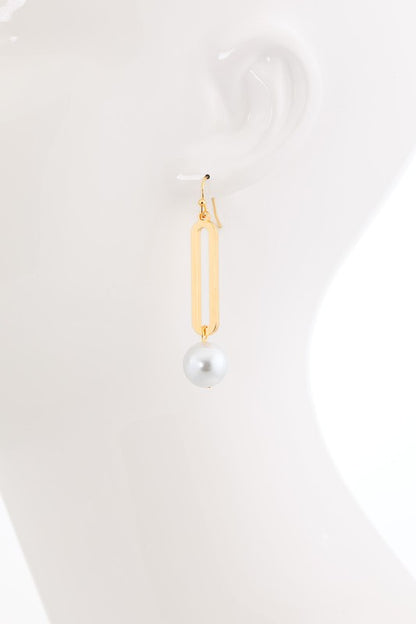 Gold pearl oval metal fishhook earrings image 2