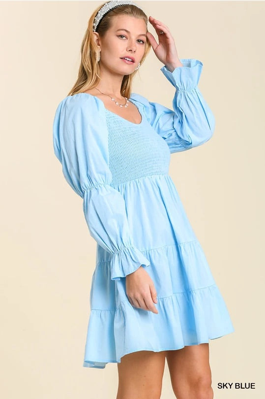 Bubble Sleeve Smocked Tiered Dress with No Lining image 3
