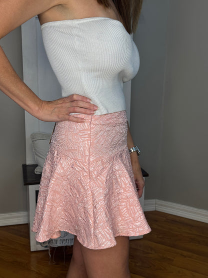 Pink Solid Textured Flare Mini Skirt