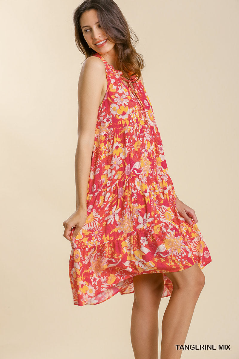 Mixed Floral Print Sleeveless Tie Front Midi Dress image 3