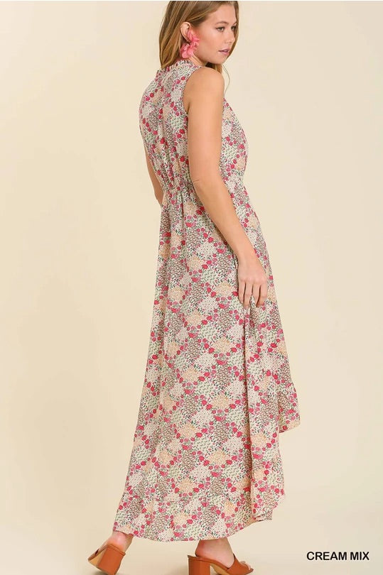 Floral Print Sleeveless Maxi Dress with Ruffle Trim Neck Line image 5