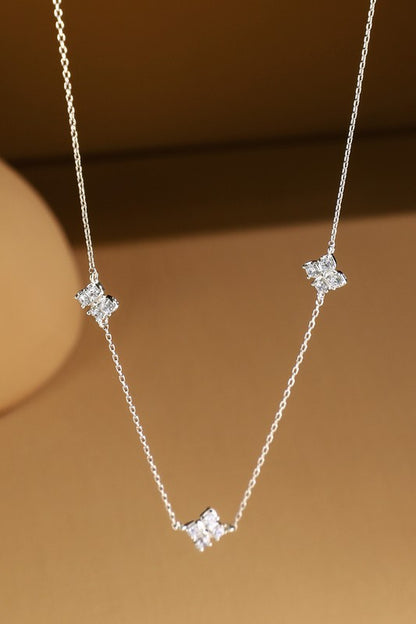 Silver brass pave clover station necklace image 0