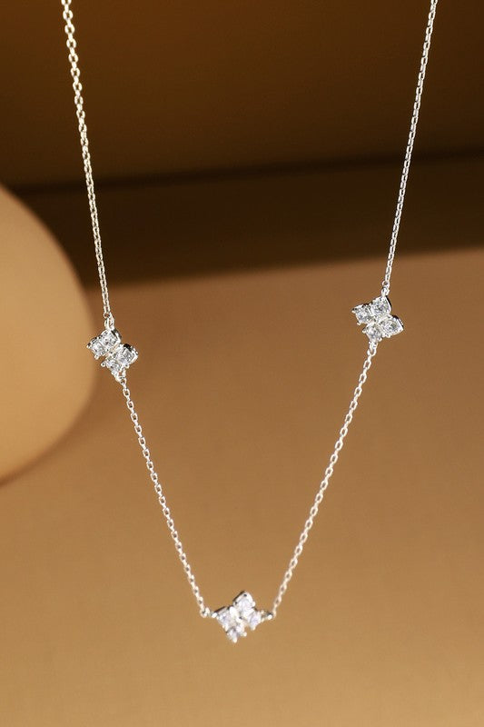 Silver brass pave clover station necklace image 0