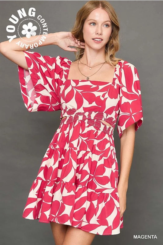 Magenta Abstract Print Tiered Dress image 0