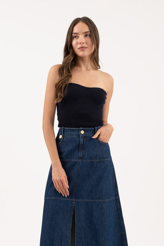 Navy strapless sweater knit tube top image 0
