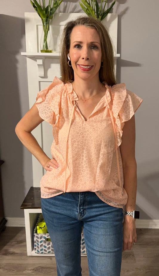 Peach colored floral print ruffle sleeve top   image 0