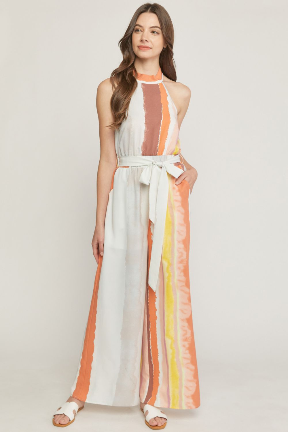 Print high neck sleeveless wide leg romper  image 4