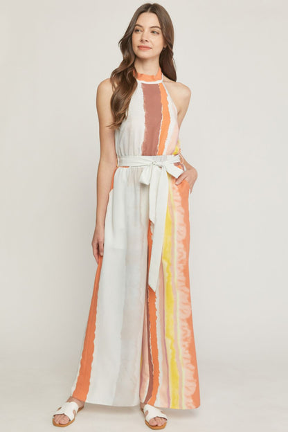 Print high neck sleeveless wide leg romper  image 4