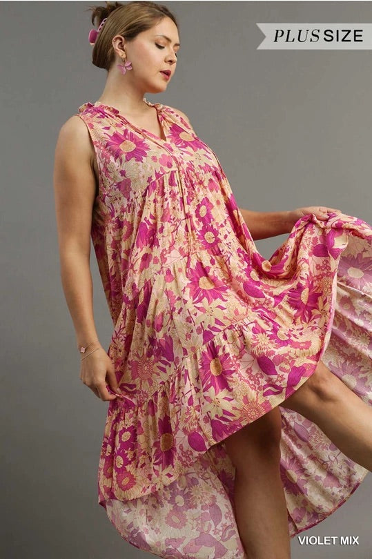 Mixed Floral Print Sleeveless Tie Front Midi Dress image 7