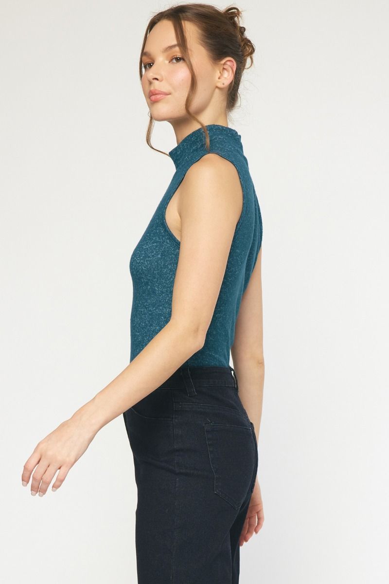 Green mock neck sleeveless bodysuit. image 3