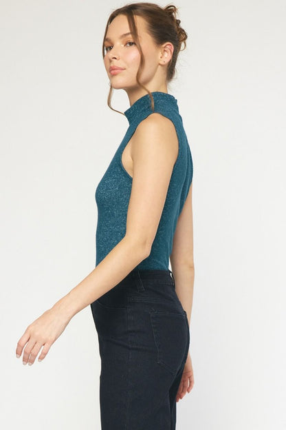 Green mock neck sleeveless bodysuit. image 3