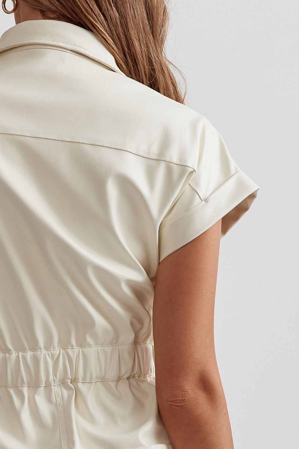Faux leather collared button up romper  image 6
