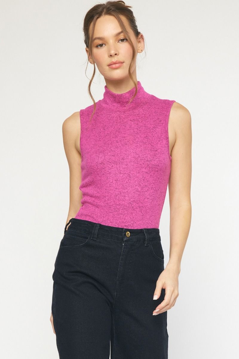 Pink mock neck sleeveless bodysuit. image 1