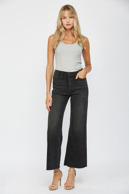 Black Mica Denim Stretch Super High Rise Wide Leg
