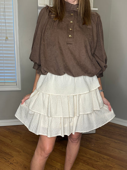 White Textured Ruffle Tiered Mini Skirt