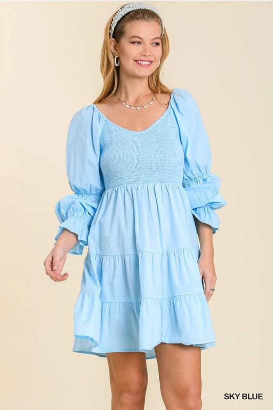 Bubble Sleeve Smocked Tiered Dress with No Lining image 0